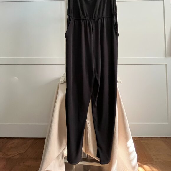 BNWT BOLD ELEMENTS black jumpsuit gold chain neckline (L) POCKETS - Picture 8 of 8